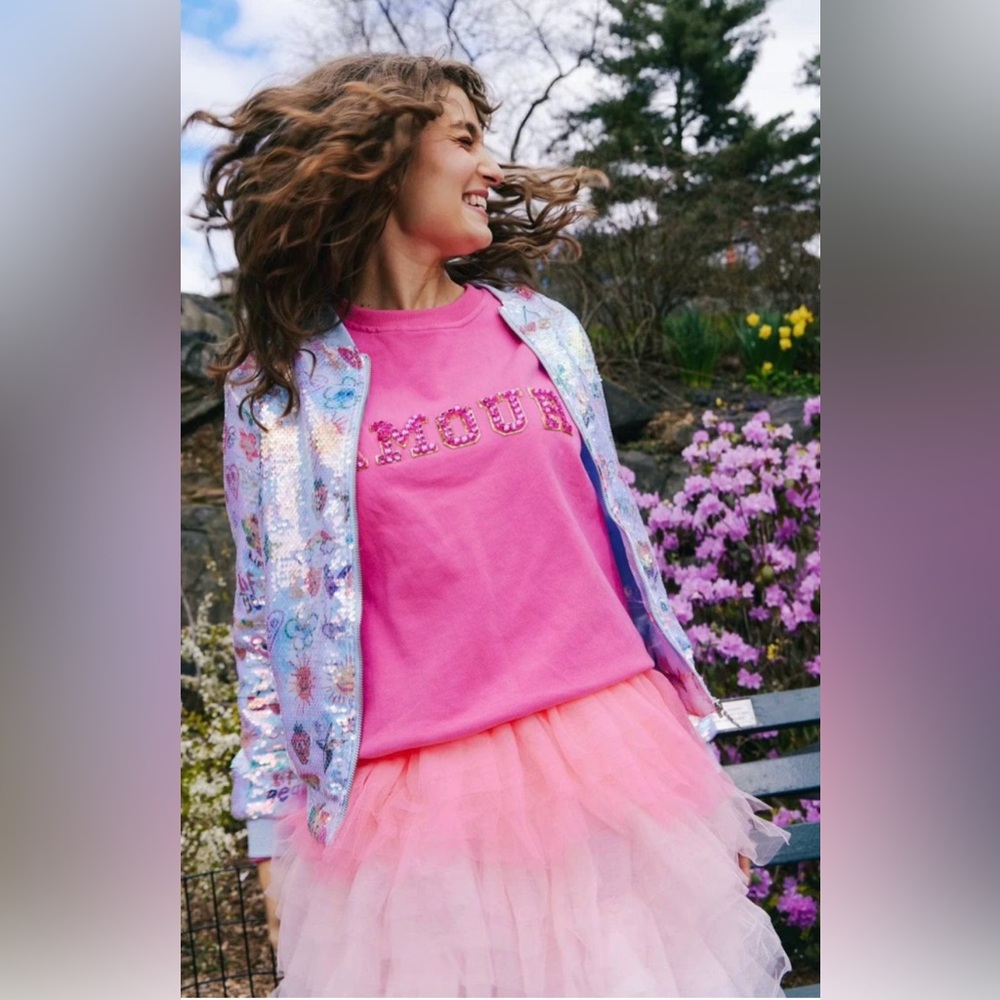 Lola and the‎ Boys HOT PINK AMOUR PEARL SWEATSHIRT WOMEN Size X Large New